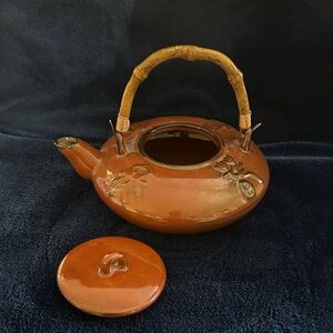 Brown Ceramic Teapot with Bamboo Handle